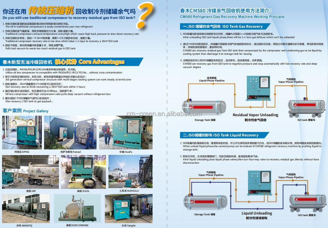 large displacement 25HP refrigerant gas recovery unit ISO tank residual gas transfer charging machine